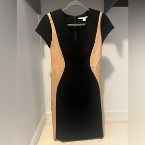 Diane von Furstenberg DVF black and camel mixed media dress, size 4
